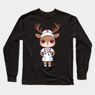 Cheerful Nurse Reindeer Long Sleeve T-Shirt